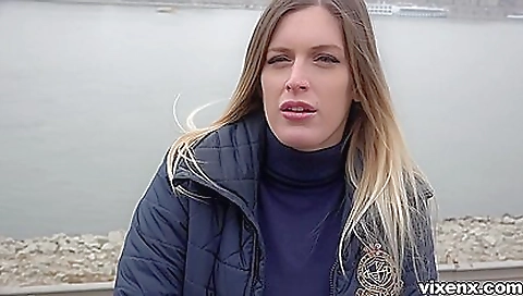 Sexy blonde swallows a load after dug