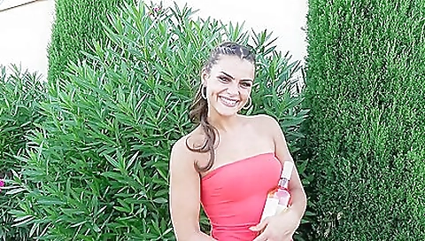 Sexy brunette hair shows off her hard shelf