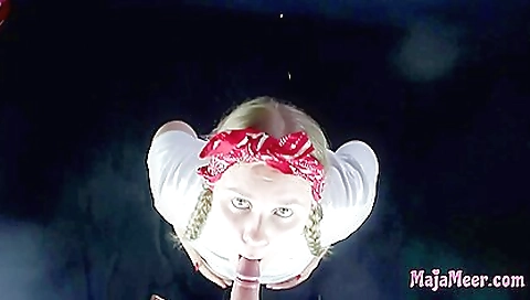 Blonde babe with huge tits fucks herself